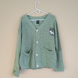 Large Harrisburg Trading Co. Green Moose Maine Cardigan Sweater Comfy